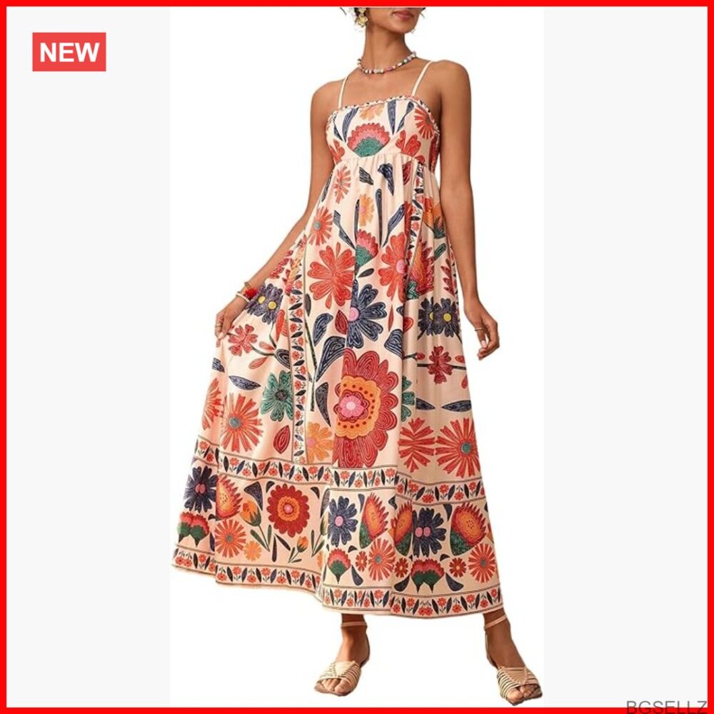 Polyester Spaghetti Strap Shirred Back Tropical M… - image 1